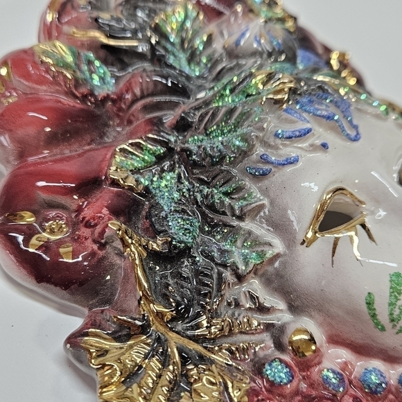 Venetian Carnival Mask Hand Painted Ceramic Wall Hanging Decor Made in Italy - Picture 3 of 7